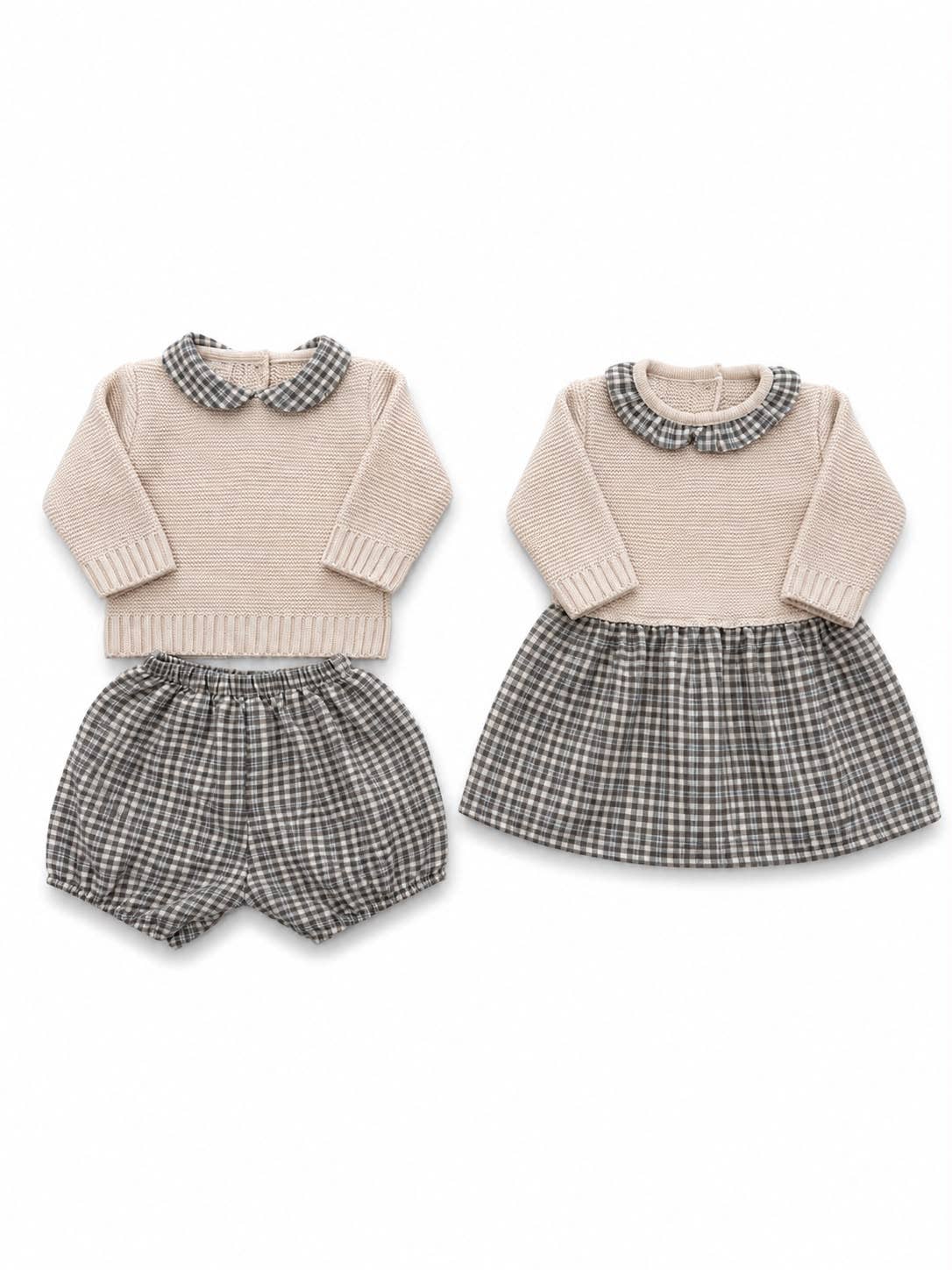 Ref. 2201 – Dress with Upper Part in 100% Acrylic and Skirt in 100% Cotton Checked Fabric