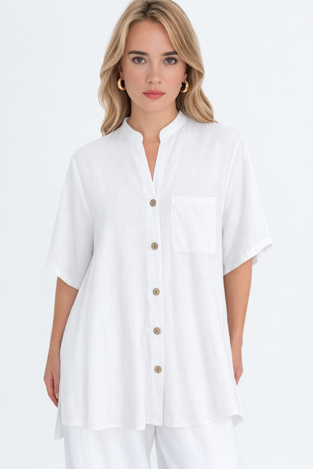 Linen Blend Elongated Button Shirt