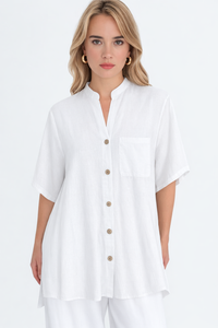 Linen Blend Elongated Button Shirt