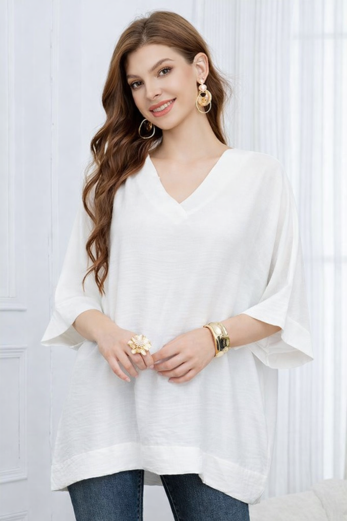 Minimalist V-Neck Linen Blend Oversized Top