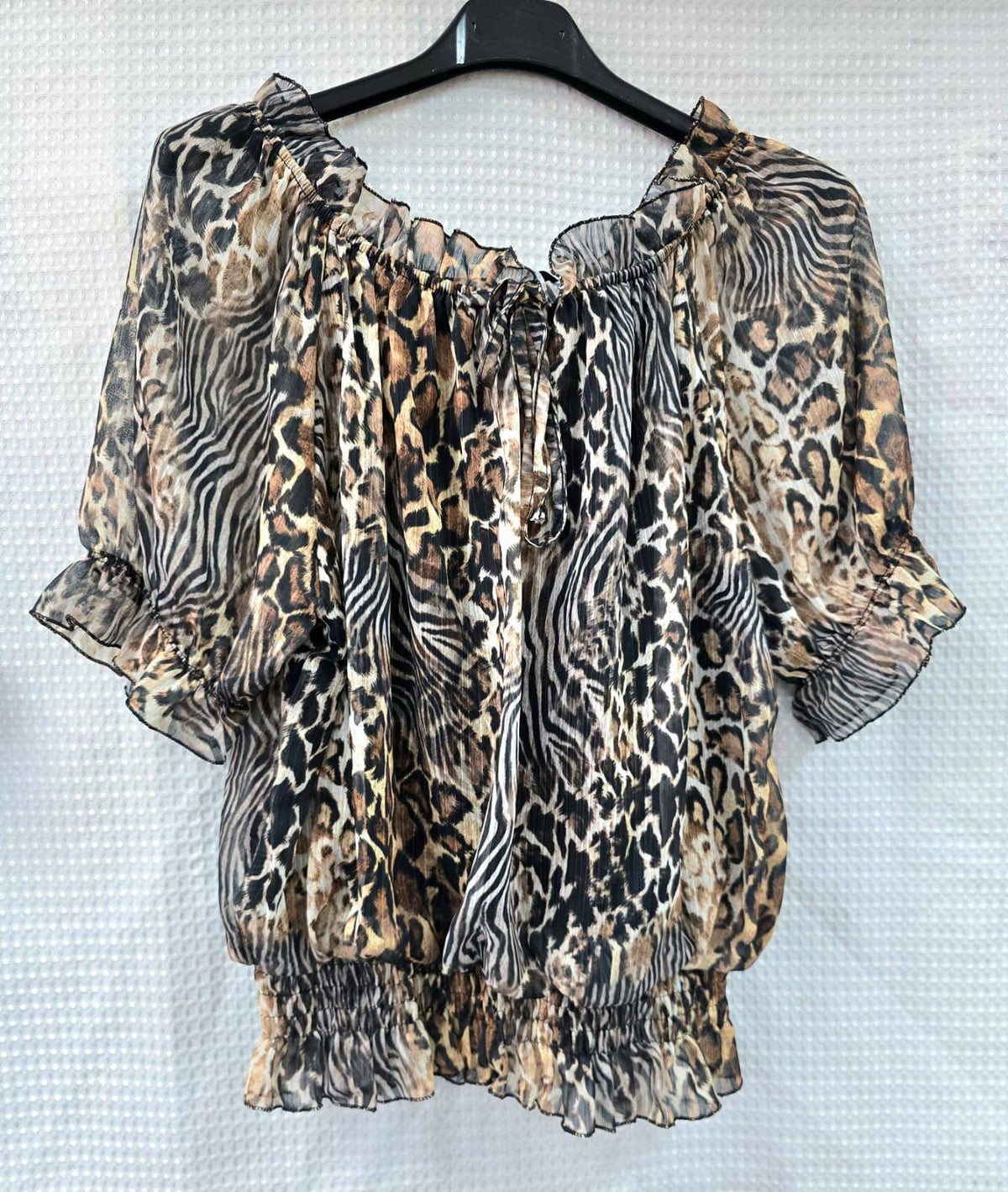 Animal Ruffle Bardot Blouse
