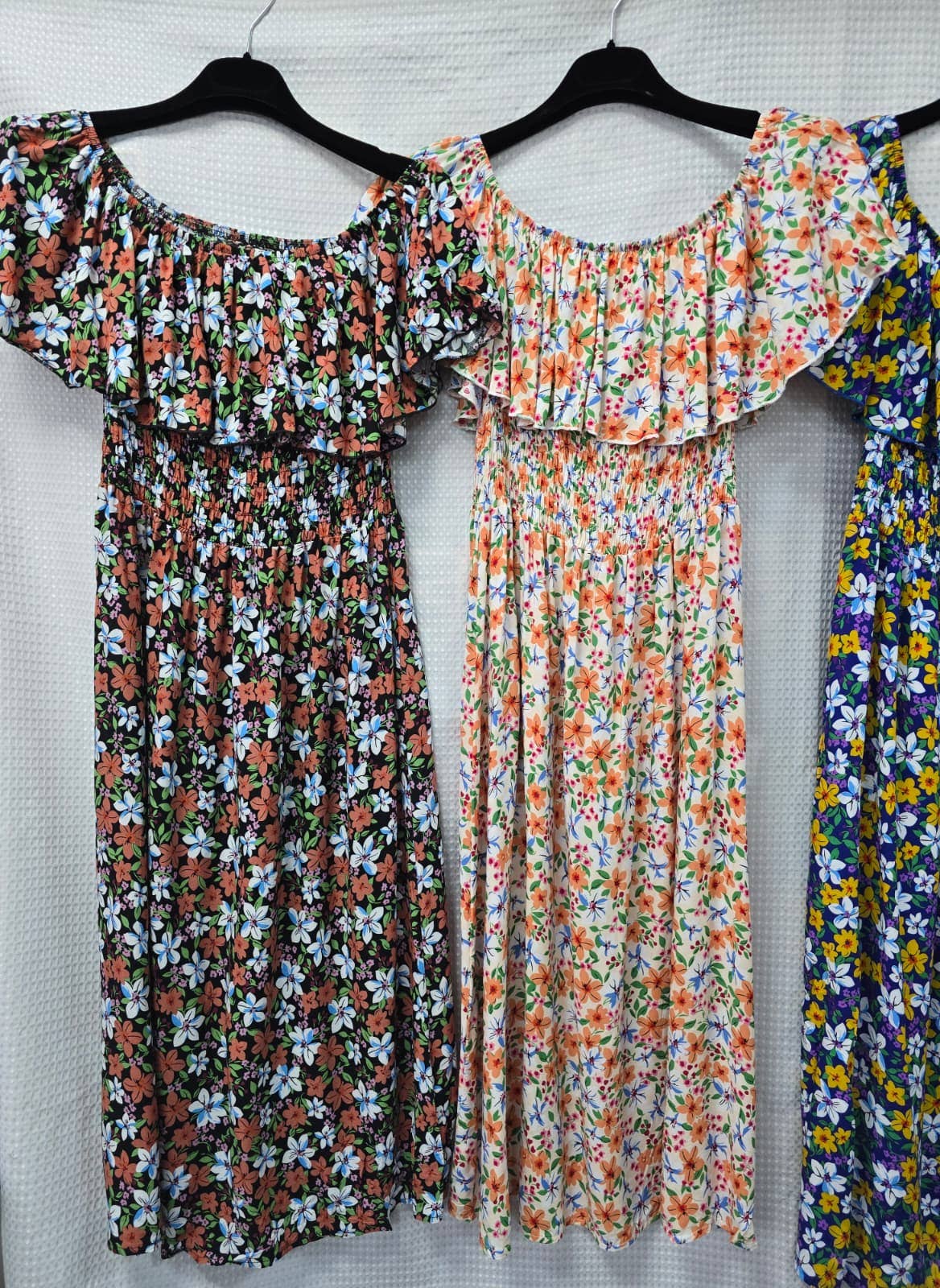 Vibrant Floral Bardot Cotton Midi dress