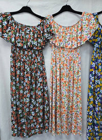Vibrant Floral Bardot Cotton Midi dress
