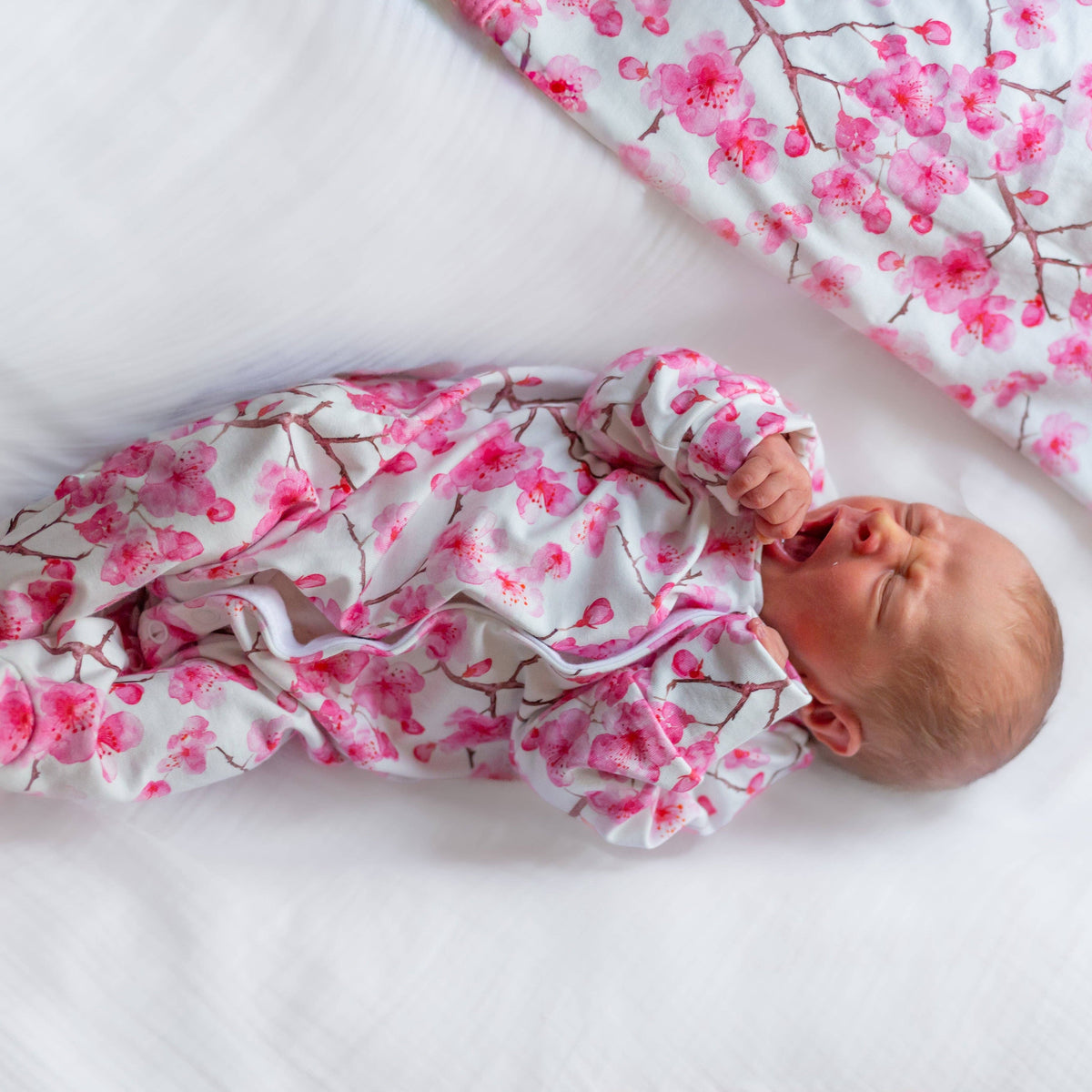 Unisex Baby Cotton Sleepsuit (Onesie) – Cherry Blossom Print