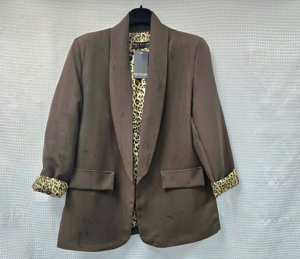 Leopard Trim Turn Up Sleeve Blazer