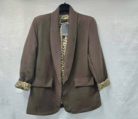 Leopard Trim Turn Up Sleeve Blazer