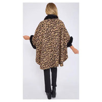 One Size Faux Fur Front Opening Animal Print Cape Sha-Fur485