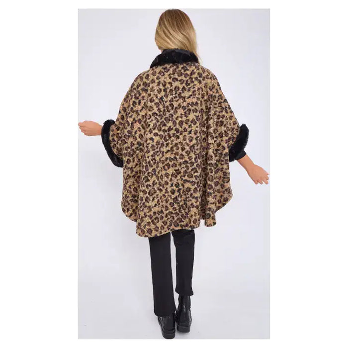 One Size Faux Fur Front Opening Animal Print Cape Sha-Fur485