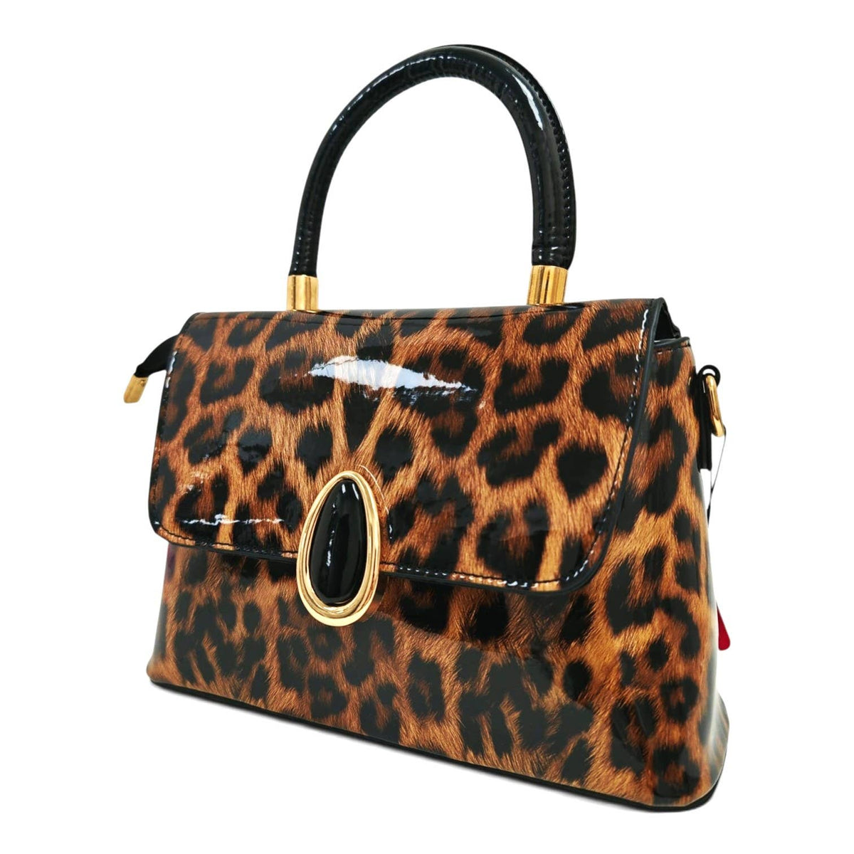 Elegant Glossy Leopard Print Top Handle Handbag-912-2