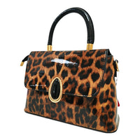 Elegant Glossy Leopard Print Top Handle Handbag-912-2