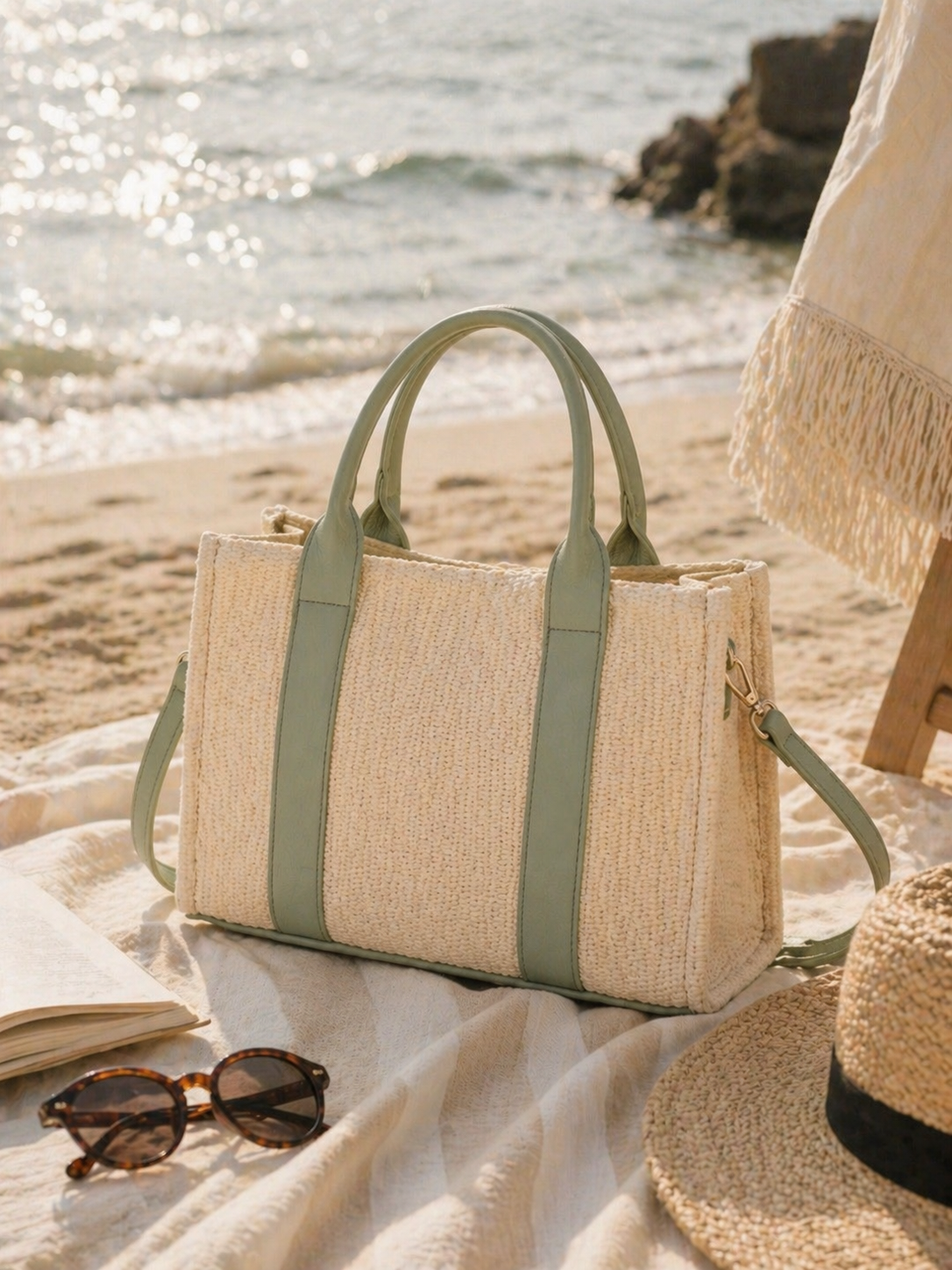 JM1571 Straw Tote Bag Summer Beach Style