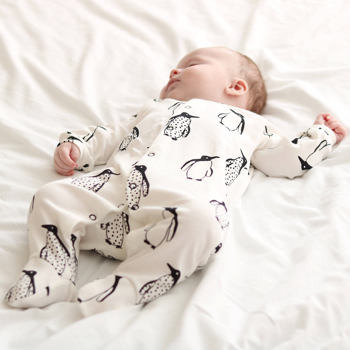 Unisex Baby Cotton Sleepsuit (Onesie) – Milk Penguin Print