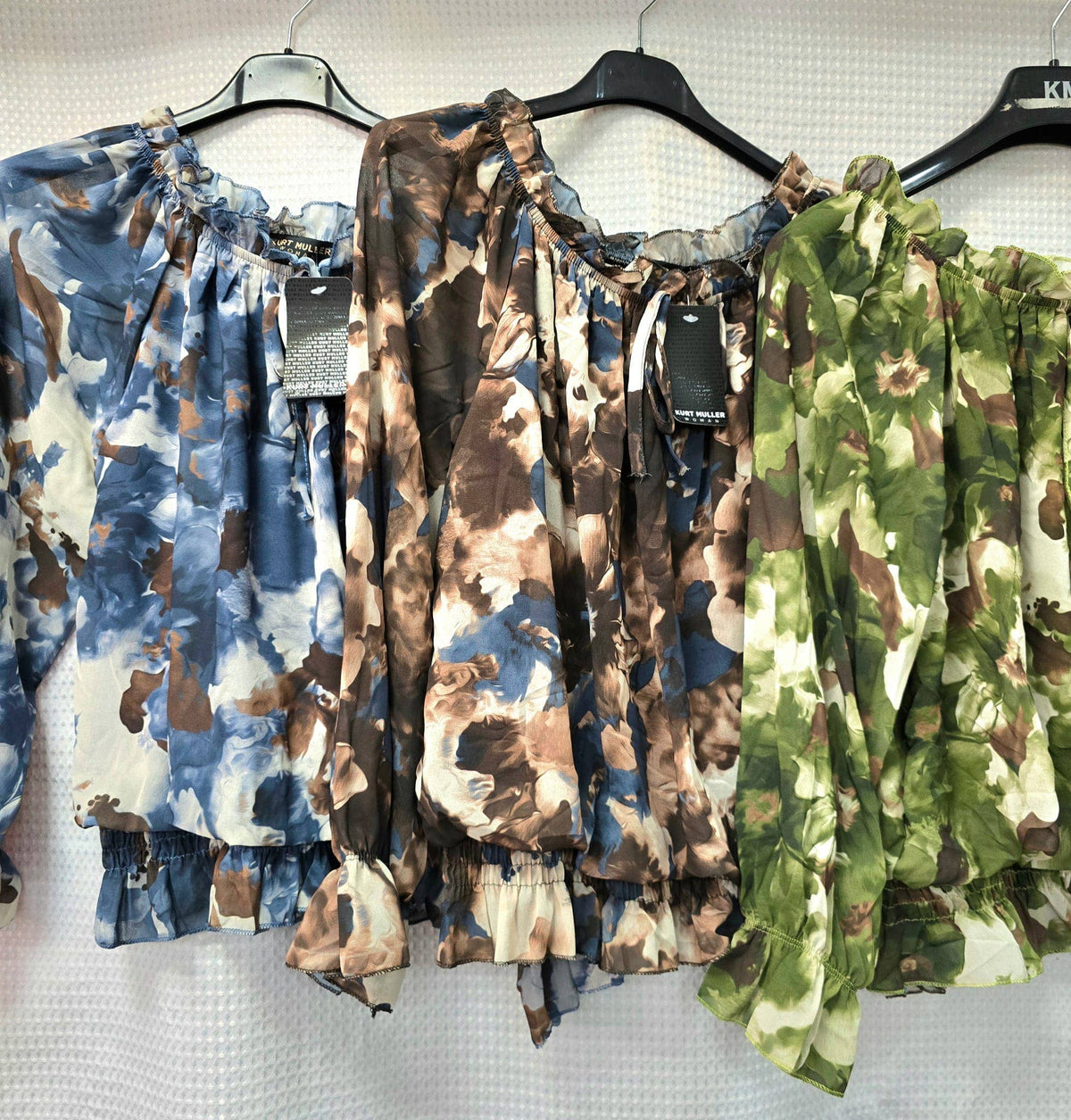 Abstract Floral Ruffle Bardot Blouse