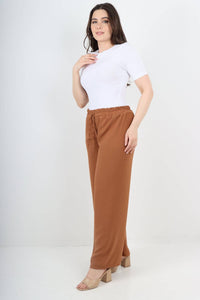 Italian Elastic Waistband Drawstring Wide Leg Trousers