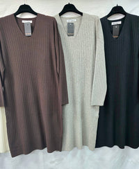 V neck Ribbed Knit Dress