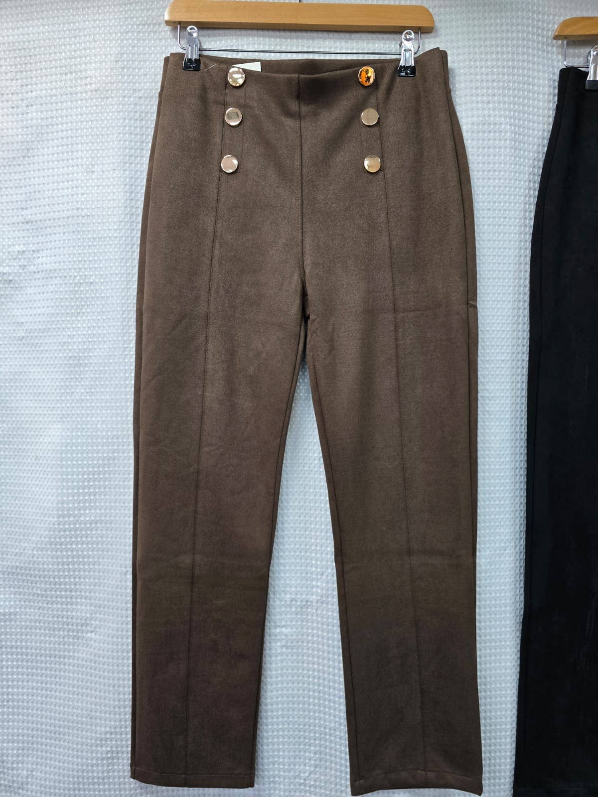 Gold Button Suedette Straight Leg Trousers