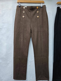 Gold Button Suedette Straight Leg Trousers