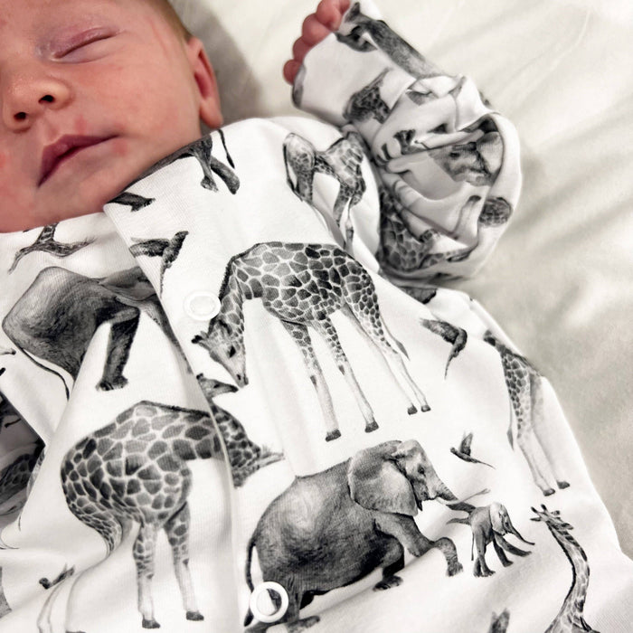 Unisex Baby Cotton Sleepsuit (Onesie) – Safari animal  Print