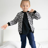 Unisex Grey Leopard Kids Bomber Jacket – Lightweight Fleece