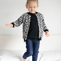 Unisex Grey Leopard Kids Bomber Jacket – Lightweight Fleece