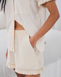 Organic Cotton Embroidered Just Married Frill Short Pyjama Set - Cream