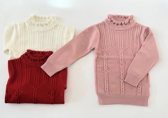 Girls patterned jumper - Pink & Ivory (21793)