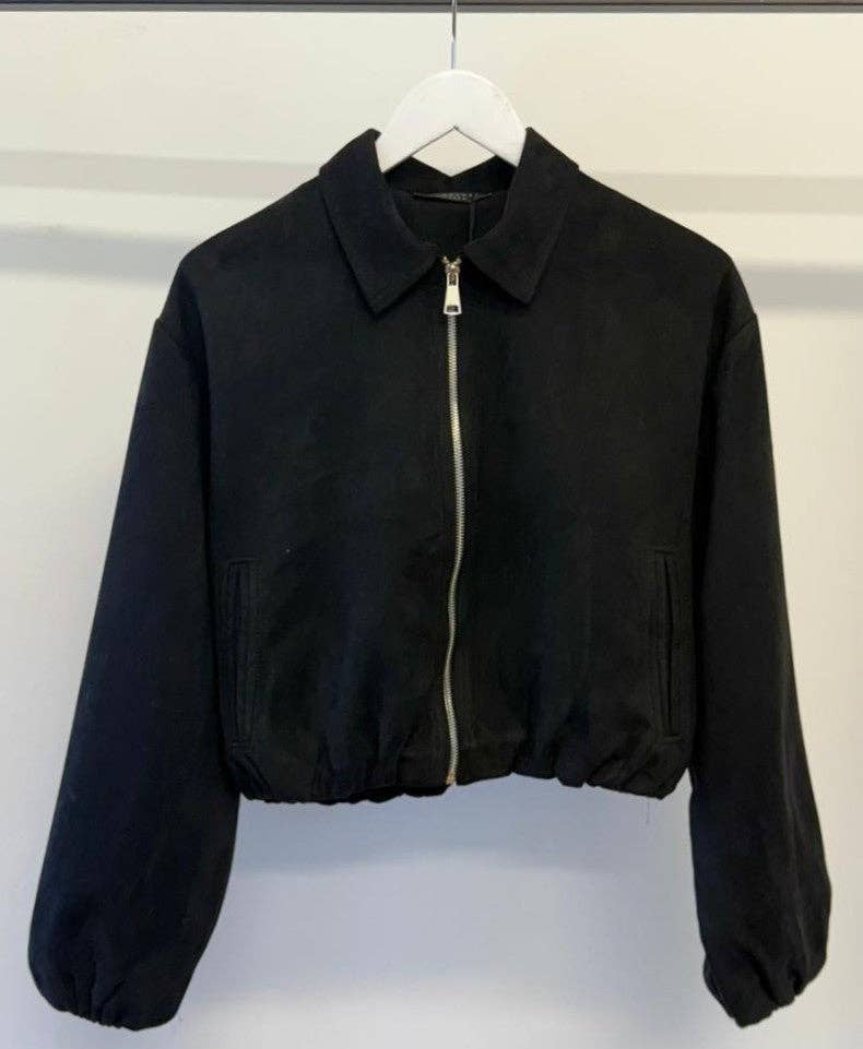 Suede Puffed Bomber in Black