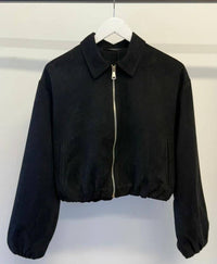 Suede Puffed Bomber in Black
