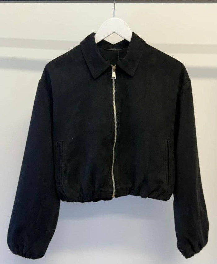 Suede Puffed Bomber in Black