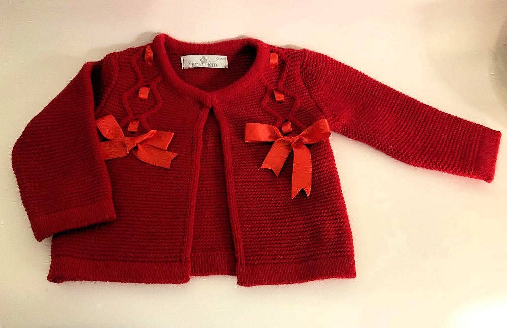 BOW CARDI - 2 Colours Ivory & Red