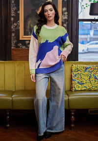 Abstract Multi Print Knit Jumper In Green