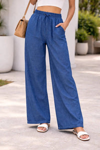 Italian Womens High-Waist Wide-Leg Loose Fit Denim Trousers.