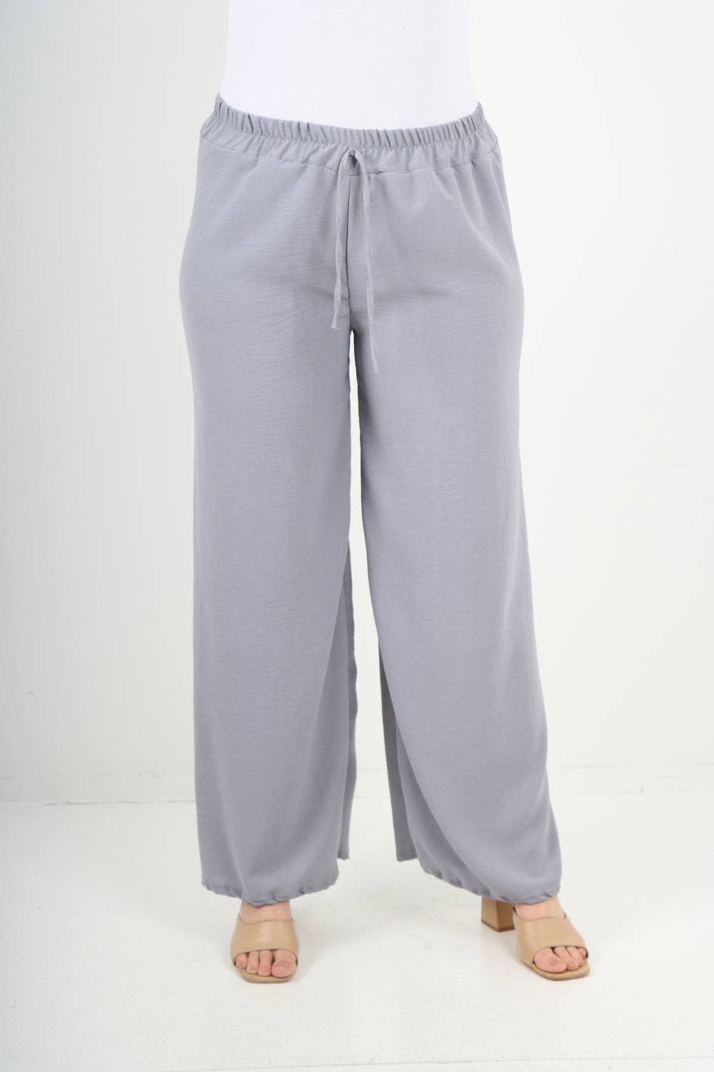 Italian Elastic Waistband Drawstring Wide Leg Trousers