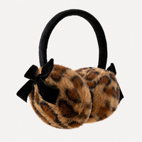 Leopard Print Faux Fur Earmuffs with Black Velvet Bow