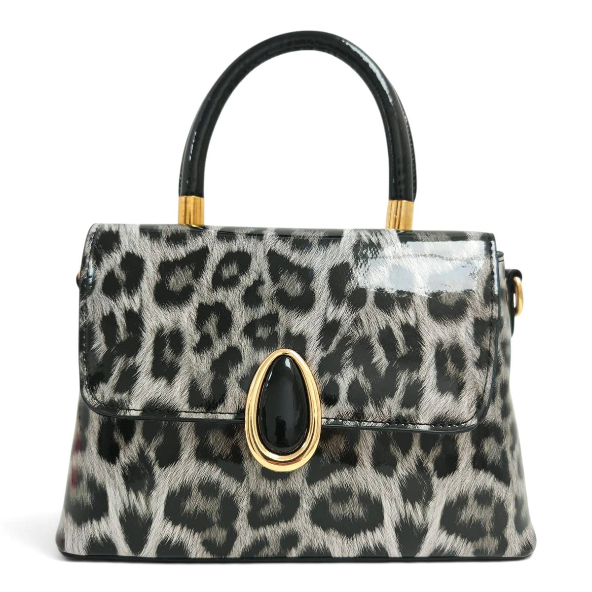 Elegant Glossy Leopard Print Top Handle Handbag-912-2