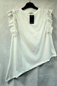 Asymmetric Pure Cotton Frill Sleeve Tshirt Top