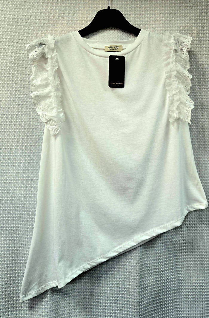 Asymmetric Pure Cotton Frill Sleeve Tshirt Top