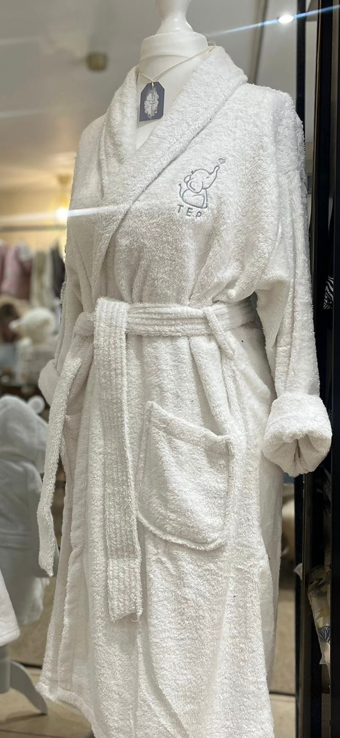Ladies White 100% Cotton Shawl Collar Towelling Gown