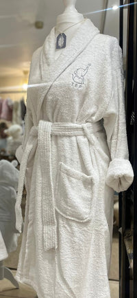 Ladies White 100% Cotton Shawl Collar Towelling Gown