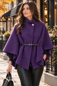Belted Gold Button Cape Coat
