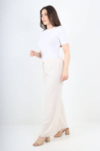 Italian Elastic Waistband Drawstring Wide Leg Trousers