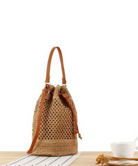 Medium Size Draw String Two-toned Paper Straw Bucket Bag
