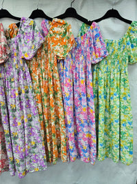 Abstract Floral Cotton Midi Dress