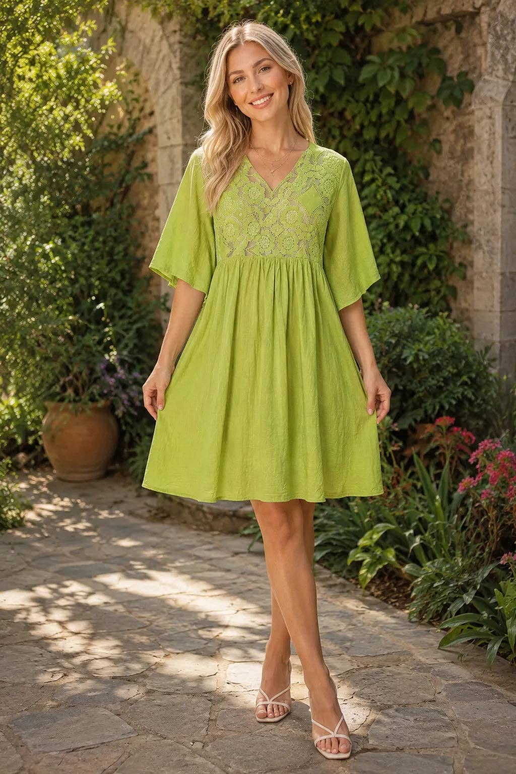 Italian Womens Floral Lace Cotton Smock Dress – Oversized Boho Tunic Dress UK 8–20