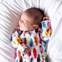 Unisex Baby Cotton Sleepsuit (Onesie) Rainbow Feather Print