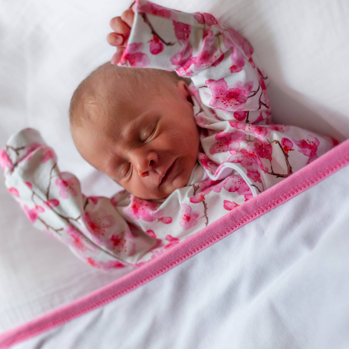Unisex Baby Cotton Sleepsuit (Onesie) – Cherry Blossom Print