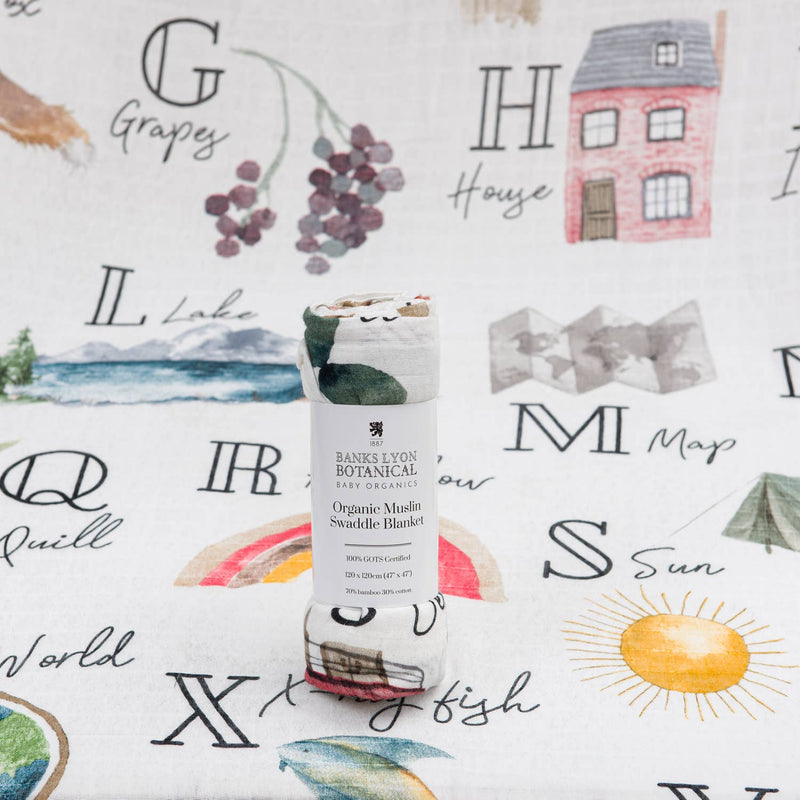 Bamboo Baby Swaddle Blanket, Alphabet Print