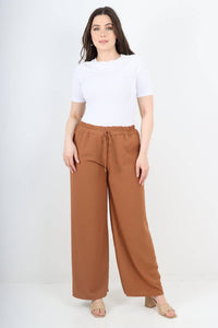 Italian Elastic Waistband Drawstring Wide Leg Trousers