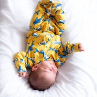 Unisex Baby Cotton Sleepsuit (Onesie) – Yellow shark Print