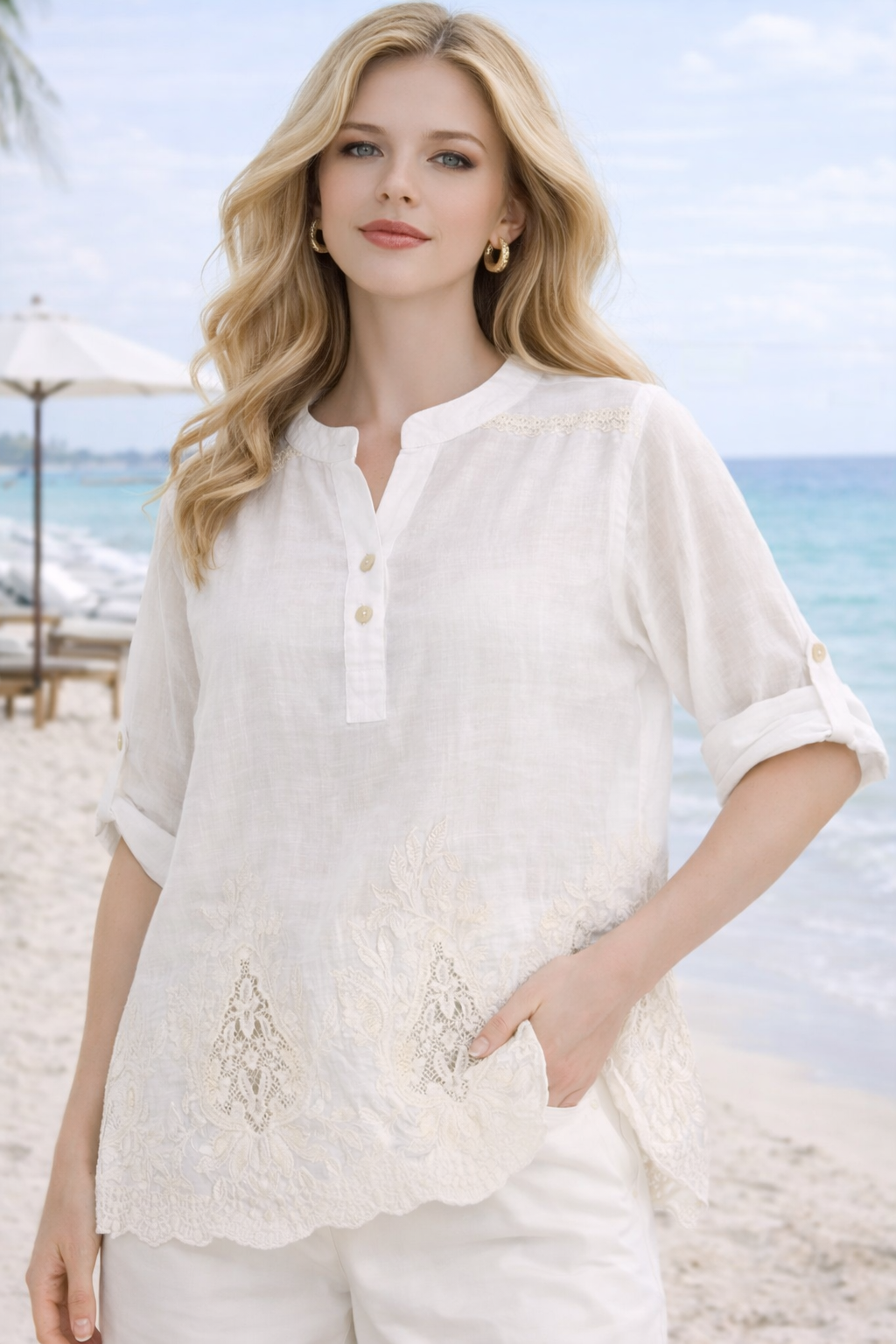 Embroidered Lace Hem Blouse